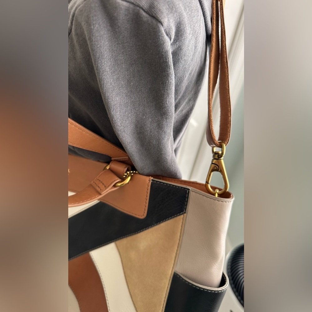 Fossil Amanda Colorblock Leather Shopper Tote Large Shoulder Bag EUC - Picture 10 of 16